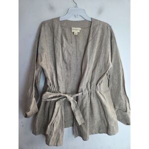 Pure DKNY Womem Beige 100% Linen Anorak Tie Waist Jacket size Small